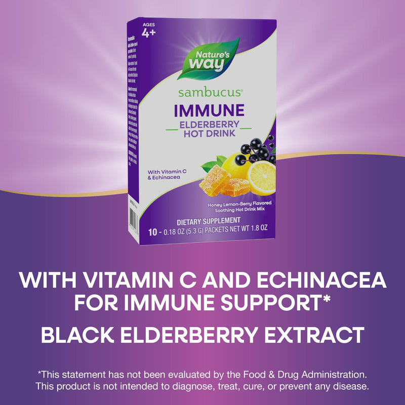 Nature's Way Sambucus Elderberry Hot Drink Mix, Honey Lemon-Berry, 10 ct | Elderberry Hot Drink Mix with Vitamin C and Echinacea to Support Immune Health*, 10 Flavor Packets