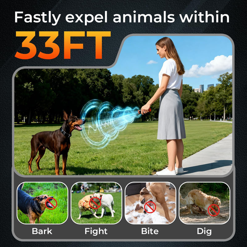 Dog Bark Deterrent Device,3X Ultrasonic Anti Barking,33 FT Bark Control Indoor Outdoor with Flashlight,5 Modes Stop Neighbors Dog Barks,Rechargeable Dog Training Device (Orange) Orange