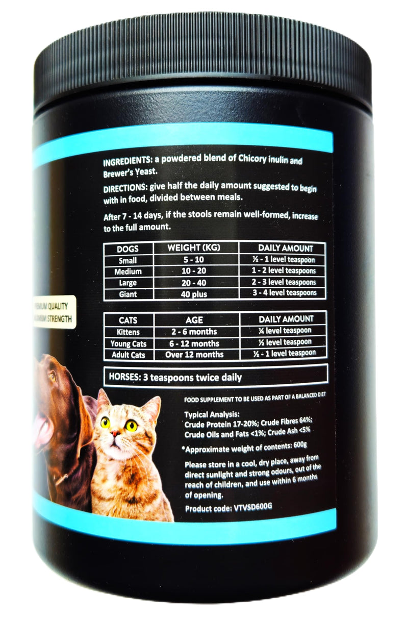 Natural Digestion Prebiotic Powder for Cats & Dogs (600g), Human Grade Veterinary Formula For Health Gut , Bloating, Stool Formation, Healthy Bowel Movements 600g