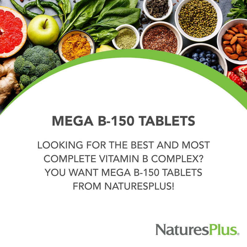 NaturesPlus Mega B-150 Complex - 60 Sustained Release Vegetarian Tablets - Maximum Potency B Complex Vitamin Supplement - Energy & Brain Booster - Gluten Free - 60 Servings 60 Count (Pack of 1)