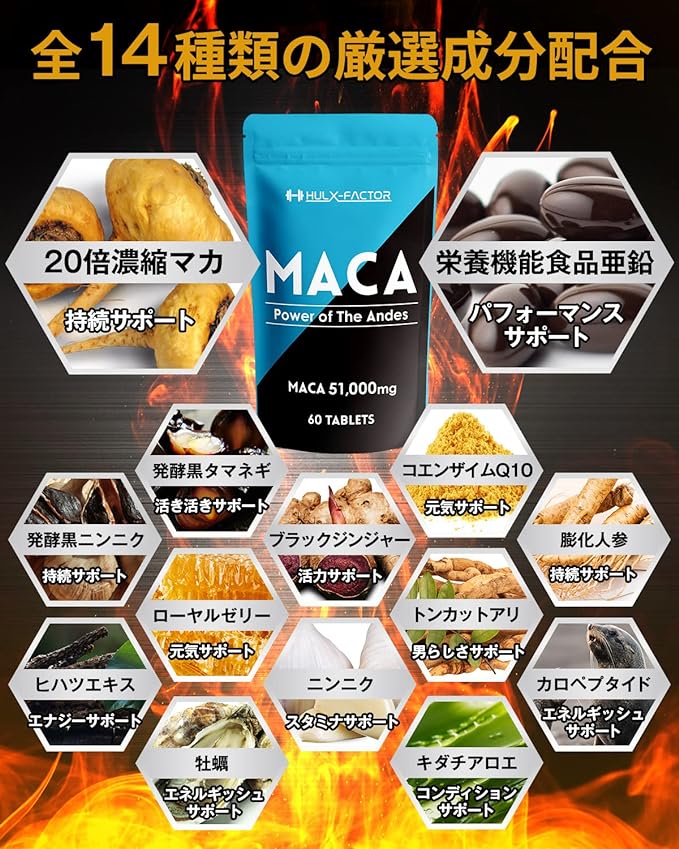 Hulk Factor 20x Concentrated Maca 51000mg Supplement Zinc Puffed Ginseng 7 Patented Ingredients 14 Carefully Selected Energy Ingredients Nutritional Function Food 30 Days Supply 60 Tablets Made in Japan - BeesActive Australia