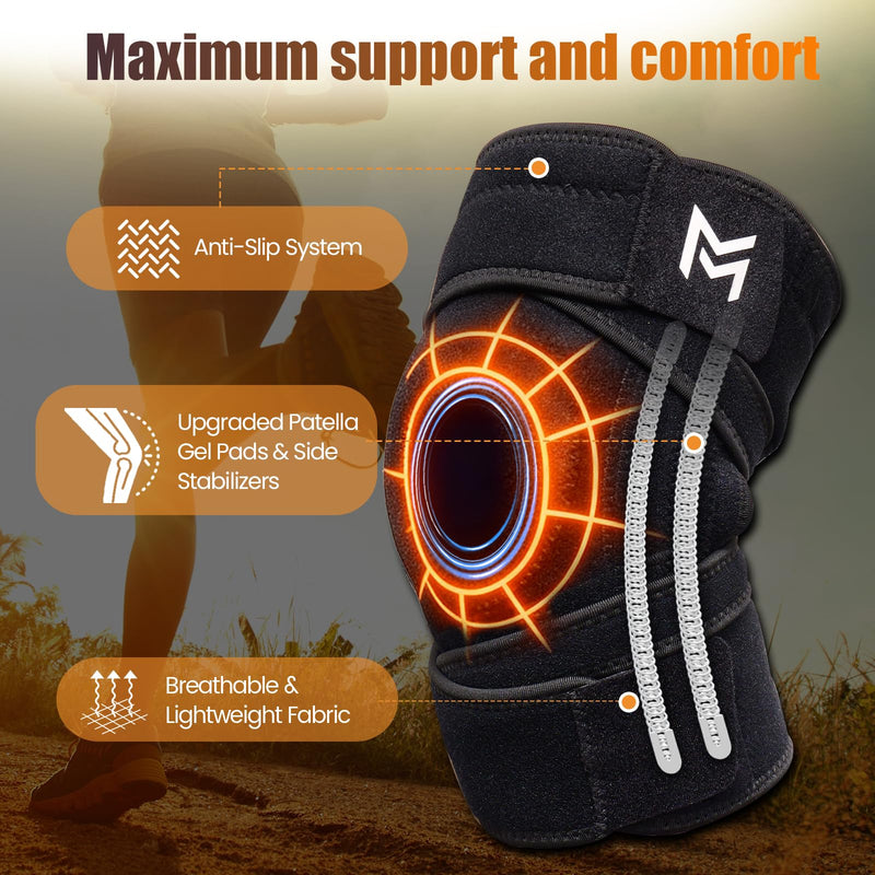Knee Braces for Knee Pain Relief, Adjustable Knee Brace for Women & Men, Meniscus Tear Support with Dual Side Stabilizers, Knee Compression Sleeve, Wraparound Anti-Pilling Design (Fits 16-20")