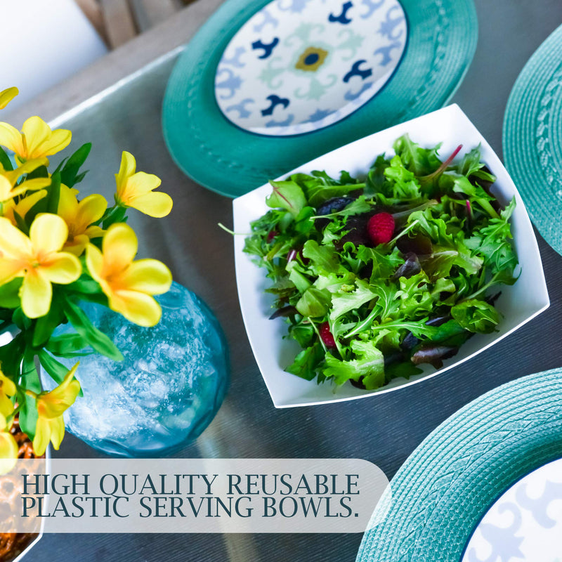 PLASTICPRO Disposable 64 ounce Square Serving Bowls, Party Snack or Salad Bowl, Large Plastic Elegant White Pack of 4 - BeesActive Australia