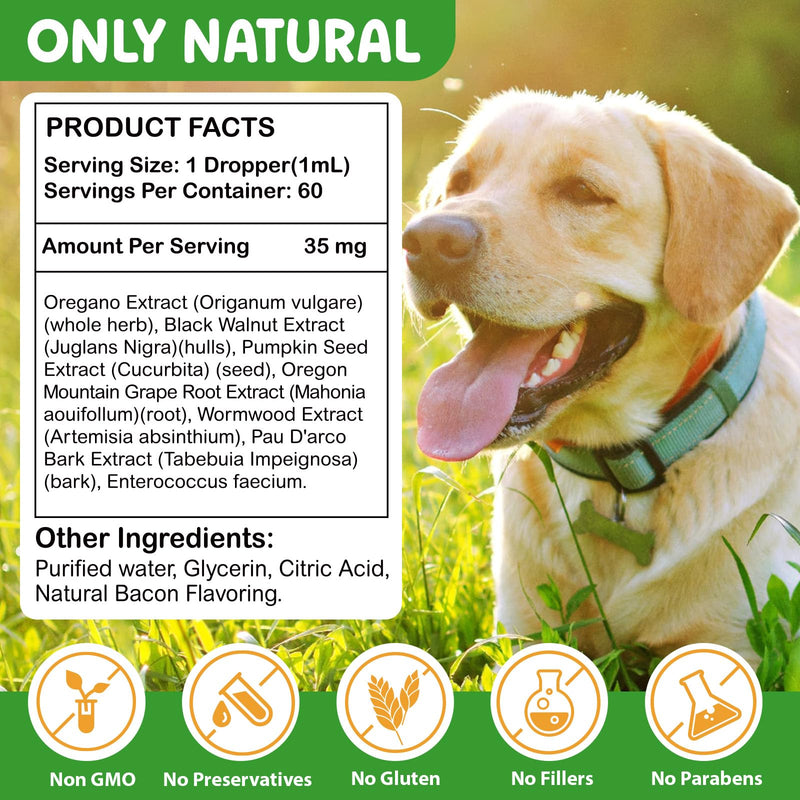 Dog Worming Drops with Probiotics | Gut Health & Internal Balance Supplement | with Pumpkin Seed & Oregano Extract | 60ml Liquid Formula | Vet-Approved Ingredients