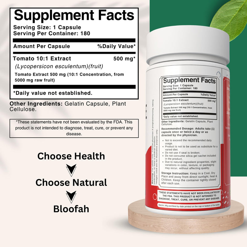 Lycopene Tomato Extract 500mg Capsules | Natural Lycopene Rich Herbal Supplement | Naturally-Occurring Carotenoid | 100% Pure, Non-GMO & Gluten Free Formula - 180 Count - BeesActive Australia