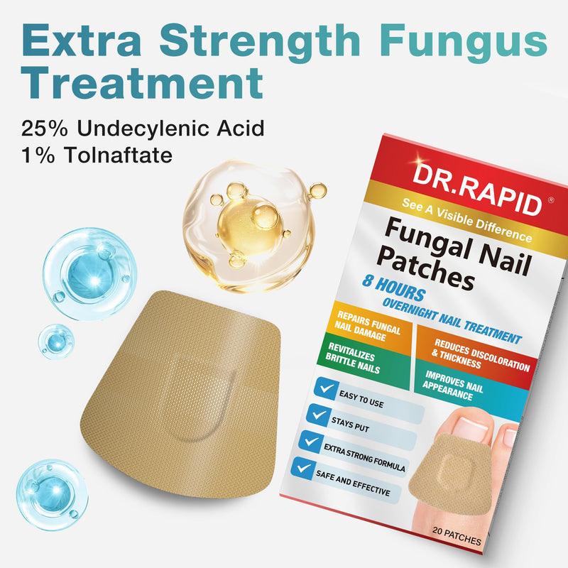 Fungal Nail Patches, Toenail Fungus Treatment Extra Strength - 20 Fungal Nail Patches for Toe Nail Fungus Treatments, 8-Hour Nighttime Nail Fungus Patches for Nail Fungus Treatment