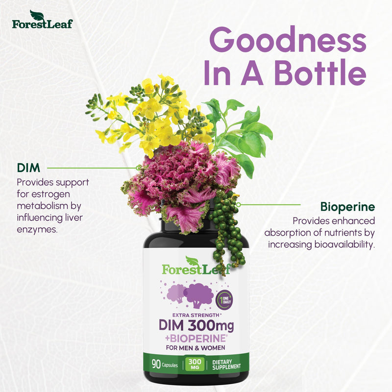 DIM Estrogen Supplement for Women & Men - 300mg DIM Supplement for Women/Men - Diindolylmethane with BioPerine Black Pepper - Support for Metabolism, Hormone Balance, Menopause - 90 Capsules 90 Count (Pack of 1) - BeesActive Australia