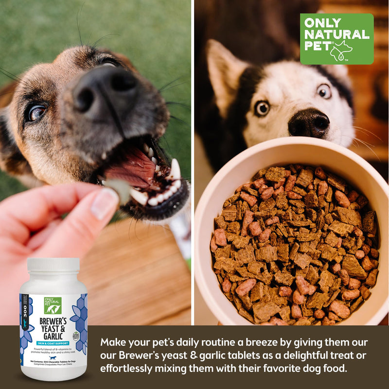 Only Natural Pet Brewer's Yeast & Garlic Chewables - All-Natural Flea & Tick Prevention for Dogs - Fortified with B Vitamins - Promotes Healthy Skin & Coat - 300 Count Tablet (2 Pack) Pack of 2 - BeesActive Australia