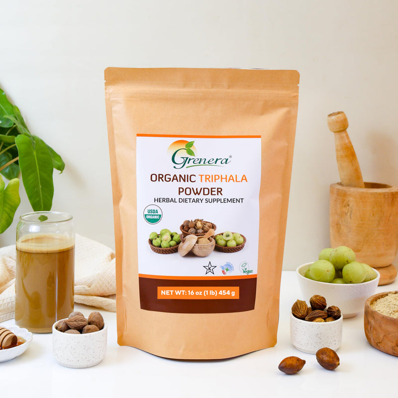 Grenera Organic Triphala Powder 1 lb (16 Ounce) 454 Grams - Made with Organic Amalaki, Organic Bibhitaki, Organic Haritaki Fruit - USDA Organic, Vegan, Kosher Certified - BeesActive Australia