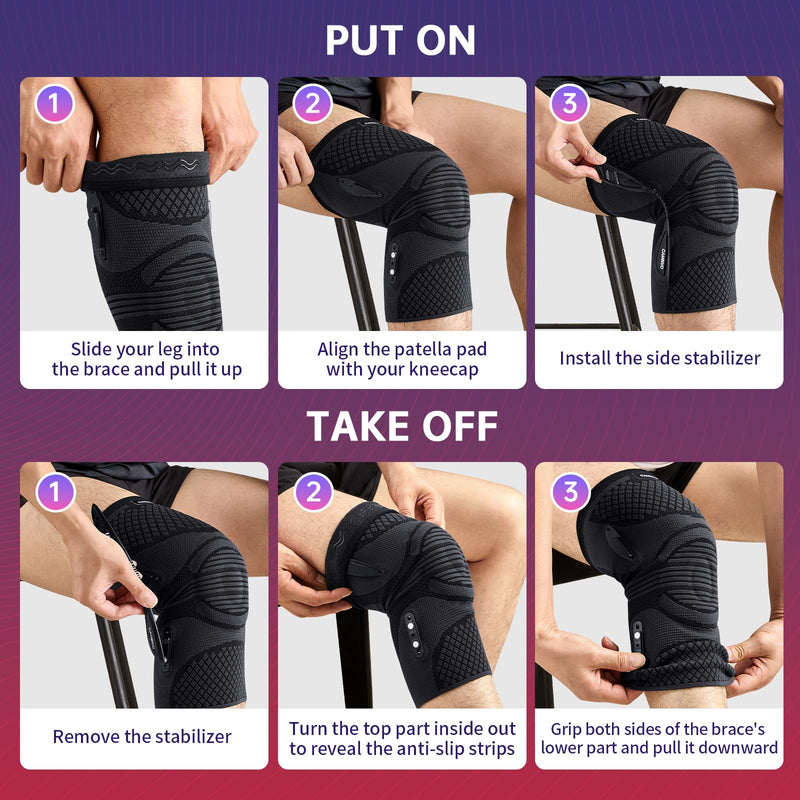 CAMBIVO Knee Support Brace with 2 Snap-on Detachable Stabilizers & Patella Gel Pads, Red Dot Awarded Compression Knee Sleeve for Meniscus Tear, ACL, Knee Pain Support, Running, Workout for Women & Men Black M