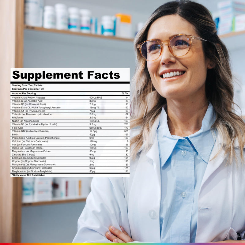 Health & Her Natural Cycles, Women's Multivitamin, Vegan, 30 Day Supply | Daily dietary supplement with iron, magnesium & calcium for support during menstural cycles; Vegan, gluten free; 60 Tablets