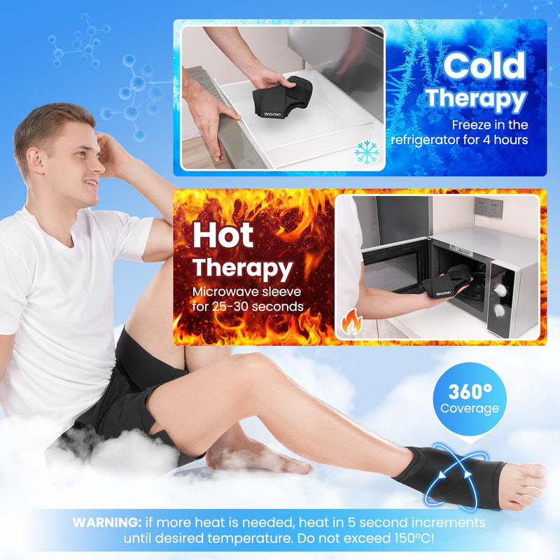 ONLYCARE Ankle Ice Pack Wrap for Swelling, Upgraded Gel Ice Pack Reusable, Hot Cold Therapy, Cold Pack for Sprained Ankle Injuries, Achilles Tendonitis, Plantar Fasciitis Black
