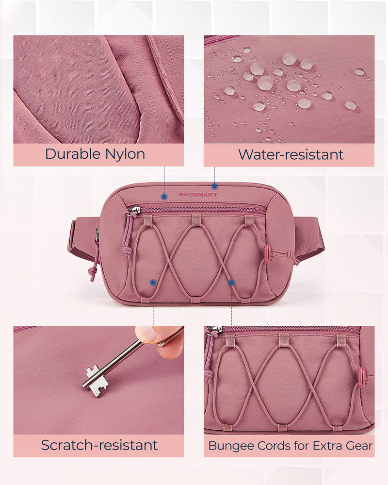 BAGSMART Fanny Packs for Women Small Belt Bag with Adjustable Strap Waist Pack for Running Workout Traveling Hiking, Pink