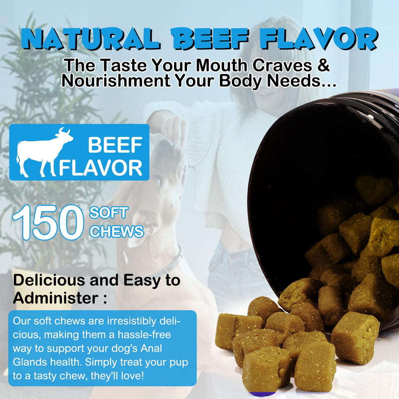 Anal Gland Soft Chew Treats with Pumpkin for Dogs，150 Count Digestive Enzymes, Probiotics Fiber Supplement for Dogs