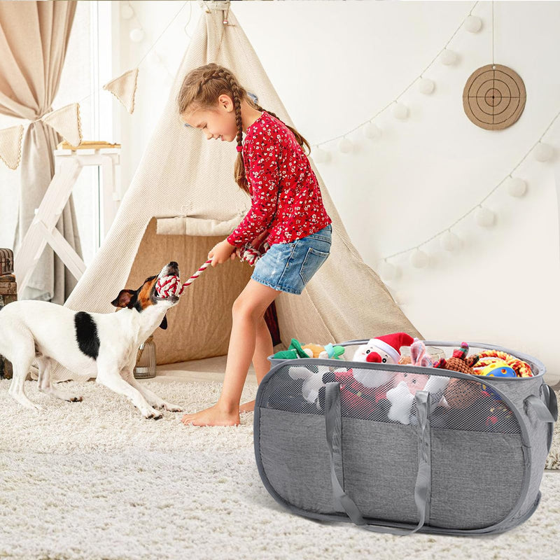 MEWTOGO Large Collapsible Dog Toy Basket - Dog Toy Storage Bin with Handle for Pet Toys Coats Accessories Living Room Area Kids Room Organizer - BeesActive Australia
