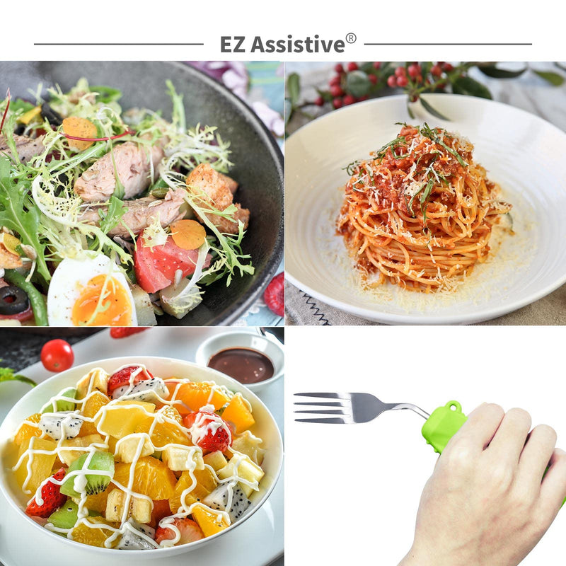 Adaptive Utensils Spoon & Fork Easy to Hold for Independent Eating, Weighted Utensils for Hand Tremors (Green Spoon & Fork Right Hand) 1 Set Green Spoon & Fork Right Hand - BeesActive Australia