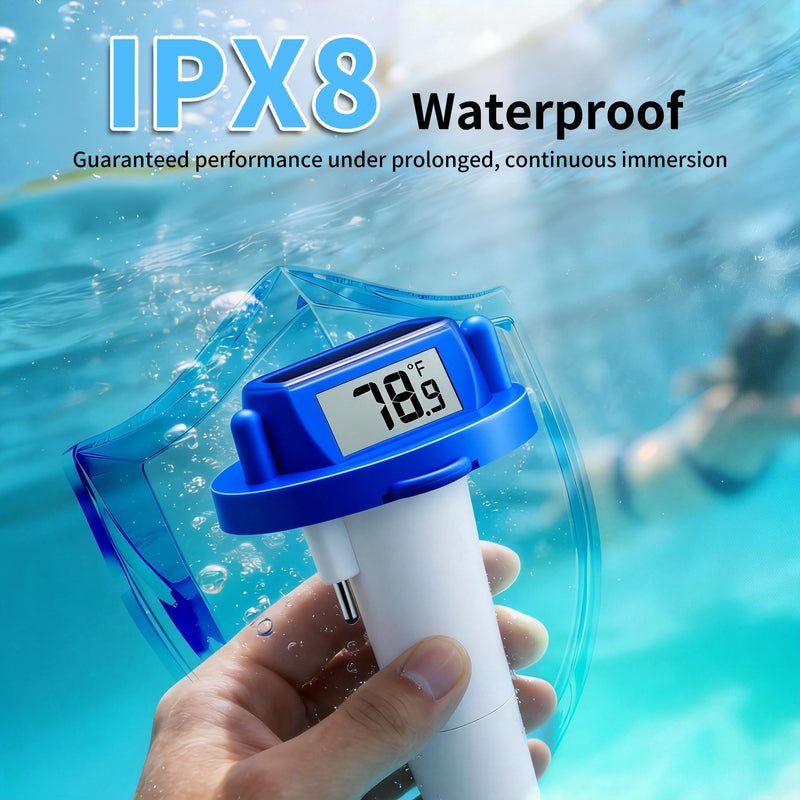 Solar Pool Thermometer Floating, Digital Swimming Pool Thermometer, IPX8 Waterproof with Double Sided Display for Pond, Hot Tub, Aquarium (Dark Blue) Dark Blue