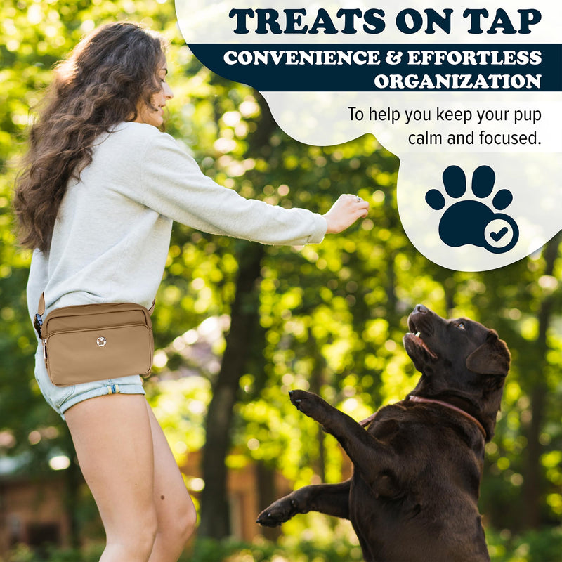 Puppington 3-in-1 Crossbody Bag & Dog Treat Pouch for Pet Training - Matching Compostable Poop Bags, Built-In Poop Bag Dispenser & Slow-Feeding Travel Dog Bowl - Dog Walking Bag (Latte Beige) Latte Beige - BeesActive Australia