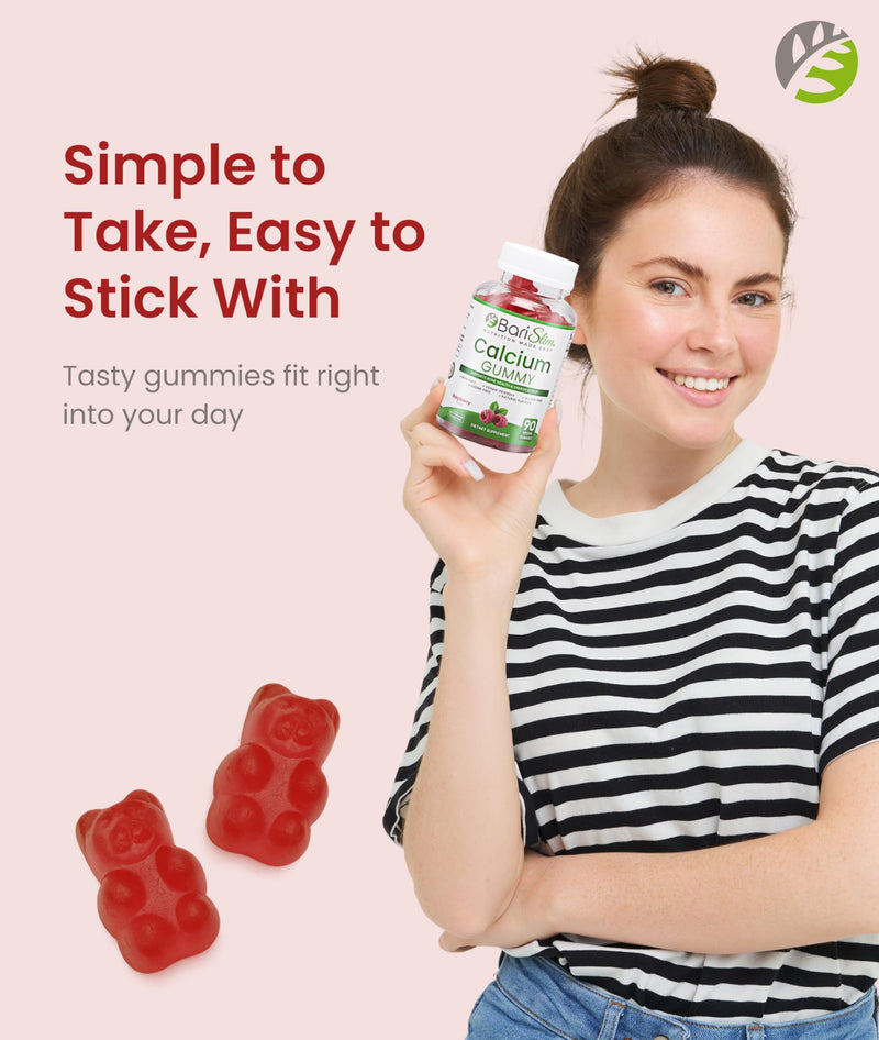 BariSlim Bariatric Calcium Gummies - Specially Formulated Bariatric Vitamins for Patients After Weight Loss Surgery - Supports Energy Levels & Bone Health | Raspberry (90 Vegan Gummies)