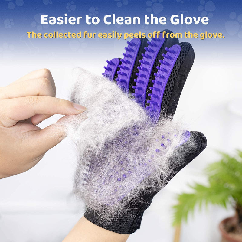 Pet Hair Remover Glove - Gentle Pet Grooming Glove Brush - Deshedding Glove - Massage Mitt with Enhanced Five Finger Design - Perfect for Dogs & Cats with Long & Short Fur - 1 Pack (Right-hand), Purpl