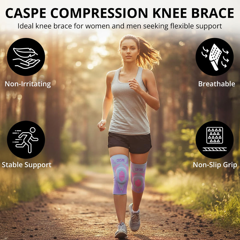Caspe 1 Pack Compression Knee Brace for Women & Men – Pain Relief Support with Patella Gel Pads & Side Stabilizers – Knee Sleeve for Running, Workout & Arthritis (Pink, Small) Pink