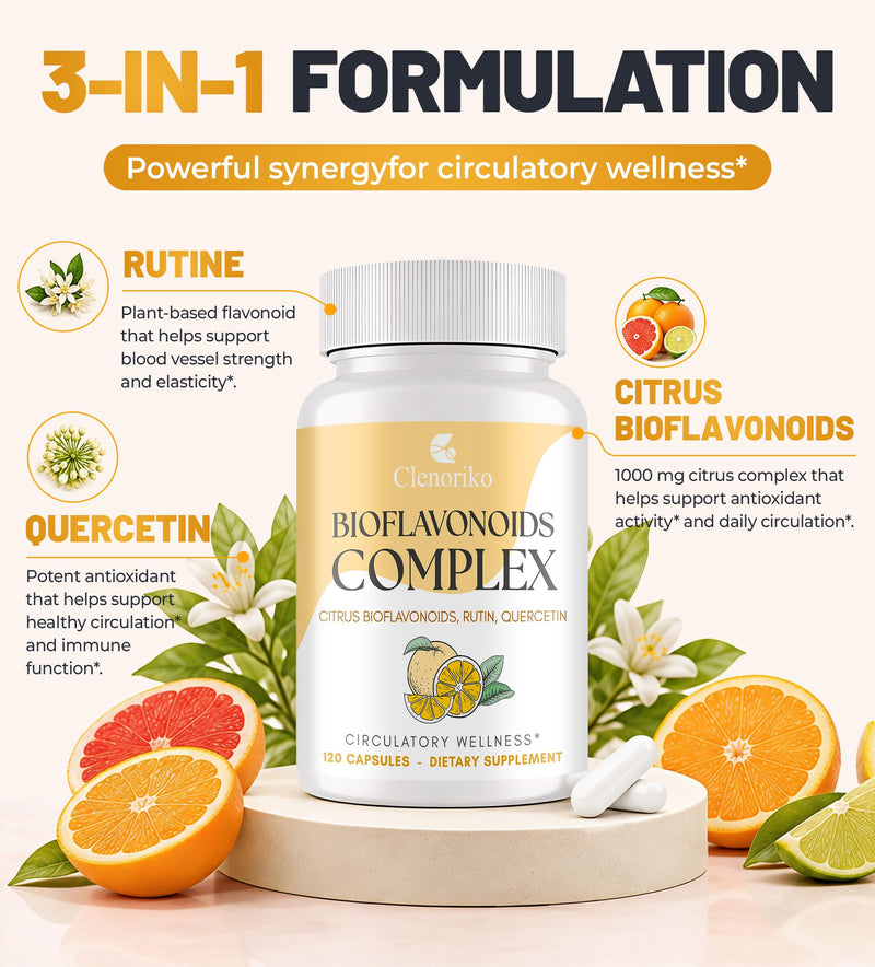 Citrus Bioflavonoids 1000mg with Quercetin & Rutin - Bioflavonoids for Antioxidant & Circulation*, Flavonoids Supplements - Standardized to 50% Hesperidin, 120 Capsules (60-Day Supply) 120 Count (Pack of 1)