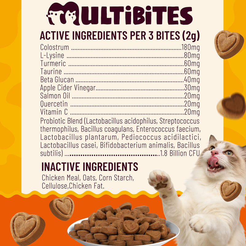 220g Cat Allergy Relief Bites - with Colostrum,Lysine,Taurine for Cats & Probiotic - Immune Support, Skin and Coat for Cats & Cat Digestive Support - Skin and Coat Supplement