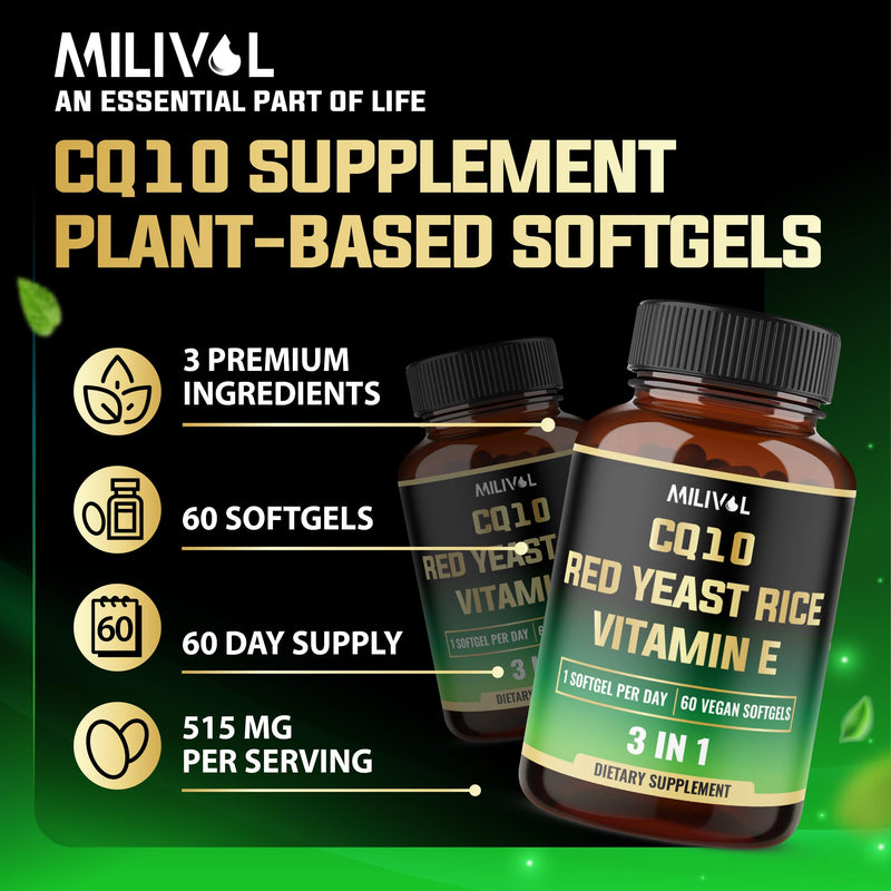 515 mg - CQ10 Softgels with Vitamin E, CoQ10, and Red Yeast Rice - 60 Softgels