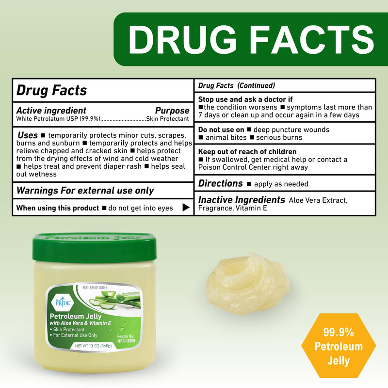 MED PRIDE Petroleum Jelly with Aloe Vera & Vitamin E, Protectant, 13 oz 13 Ounce (Pack of 1)
