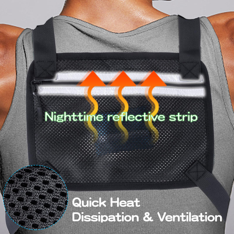 Running Chest Pack for Men Women: Outdoor Sports Lightweight Front Vest Bag - Water Resistant Built-In Phone Holder for Cycling Hiking Workout Jogging Skiing Black
