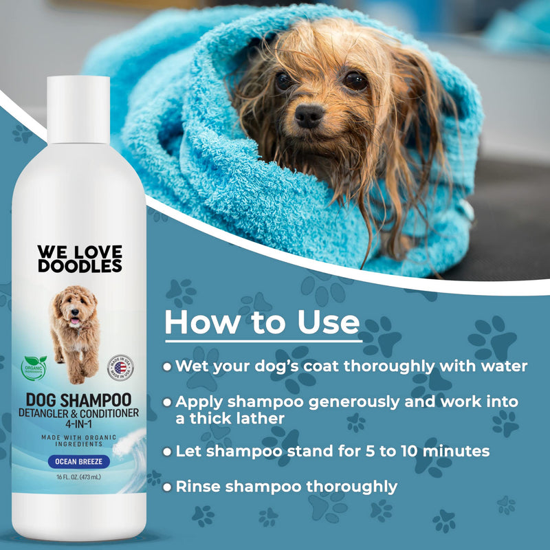 USDA Organic Dog Shampoo, Conditioner & Detangler - Best Shampoo for Goldendoodles, Poodles & Doodles - for Matted Pet Hair - Sensitive Skin Shampoo for Puppies - Made in The USA, 16OZ (Ocean Breeze) Ocean Breeze - BeesActive Australia