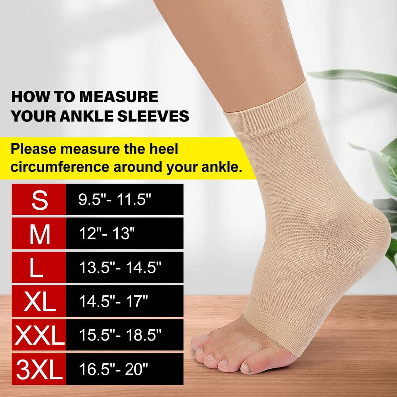 KEKING® Ankle Brace Compression Support Sleeve for Women & Men, Medical Ankle Compression Socks for Plantar Fasciitis, Foot & Ankle Swelling, Achilles Tendon Support, Arch Support, 1 Pair of Beige M Medium