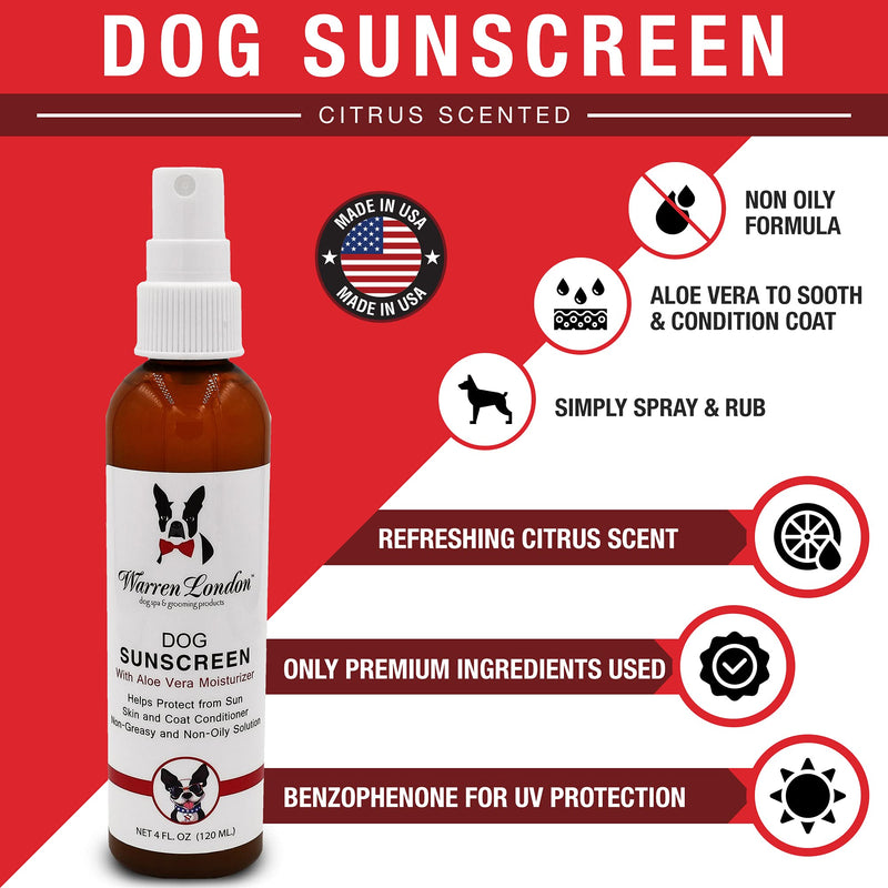 Warren London Dog Sunscreen Spray Protection with Aloe Vera I Dog Skin Soother I Puppy Sunblock I Made in USA- 4oz Two Pack 4oz Bottle (Two Pack) - PawsPlanet Australia