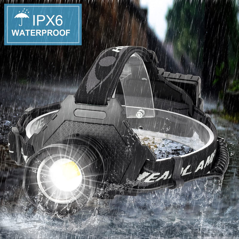 Bud K LED Headlamp USB Rechargeable, Head Lamp XHP70 Super Bright 1080 Lumen with 5 Modes, Batteries Included, Zoomable, Waterproof Headlight for Camping Hunting Running Fishing Biking Black