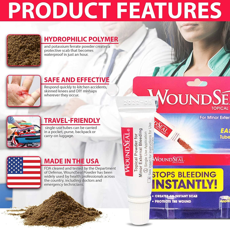 WoundSeal Powder 4 Each (Pack of 2) - Wound Care First Aid for Cuts, Scrapes and Abrasions - Stops Bleeding in Seconds Without Stitches or Bandages - Safe and Effective for People of All Ages and Pets - BeesActive Australia