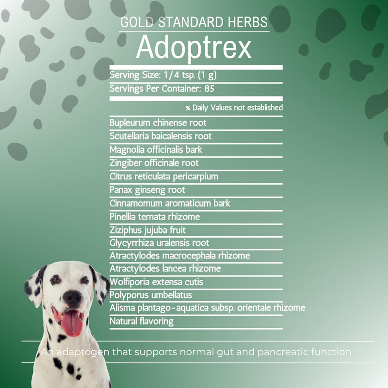 Adoptrex Gut and Pancreatic Function Support Supplement for Dogs by Gold Standard Herbs, All Natural Magnolia and Ginger Combination Powder (85 gram) 85 gram - PawsPlanet Australia