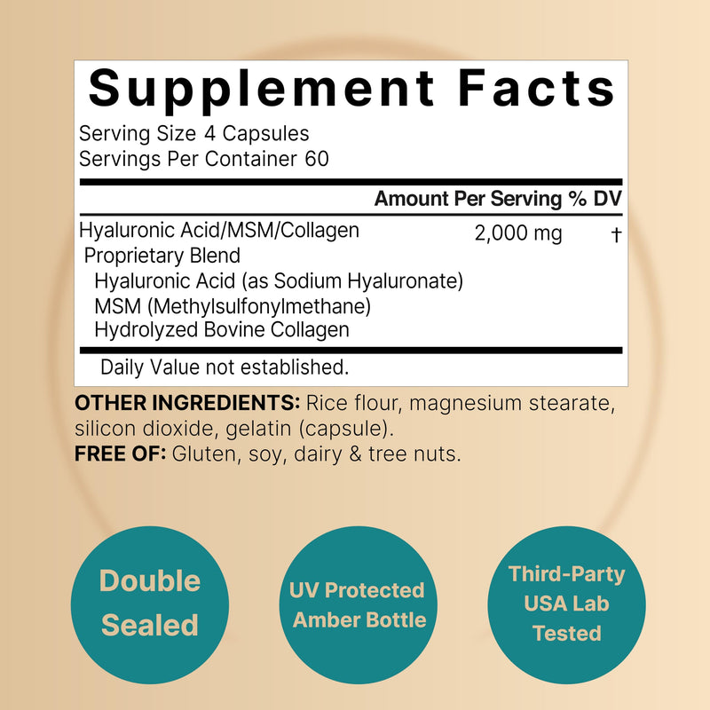 NatureBell 2 Pack Hyaluronic Acid Supplements 2,000 mg | 480 Total Capsules, with MSM & Hydrolyzed Bovine Collagen – 3 in 1 Support for Skin Hydration, Joint Lubrication, Hair, and Eye Health 240 Count (Pack of 2)