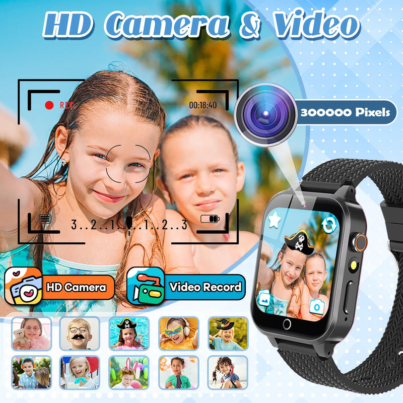 Tywop Smart Watch for Kids Girls Age 3-12 with 26 Puzzle Games HD Video Camera Touchscreen Music Player Learning Cards Storybook Pedometer Metal Case Kids Watch Toy Birthday Gifts Black - BeesActive Australia