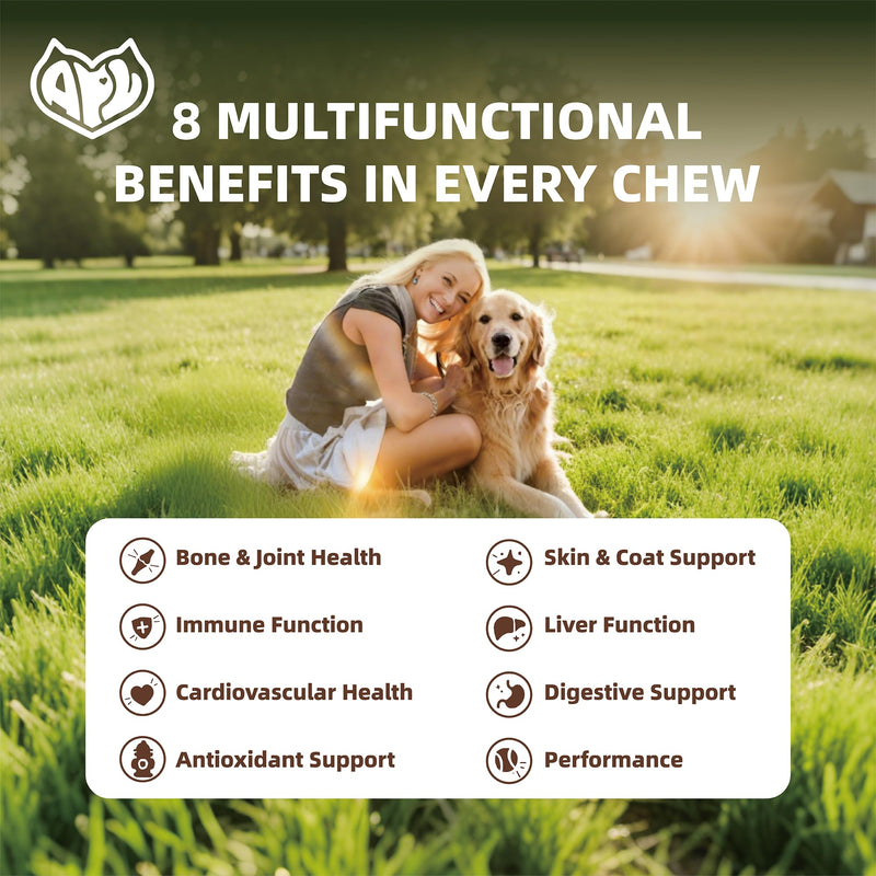 APL 8 in 1 Dog Multivitamins, Multivitamin Supplement with Probiotics DHA and EPA for Dogs, Supports Immunity Digestion Energy Skin and Coat Health, Beef Flavor Soft Chews, 300 Count