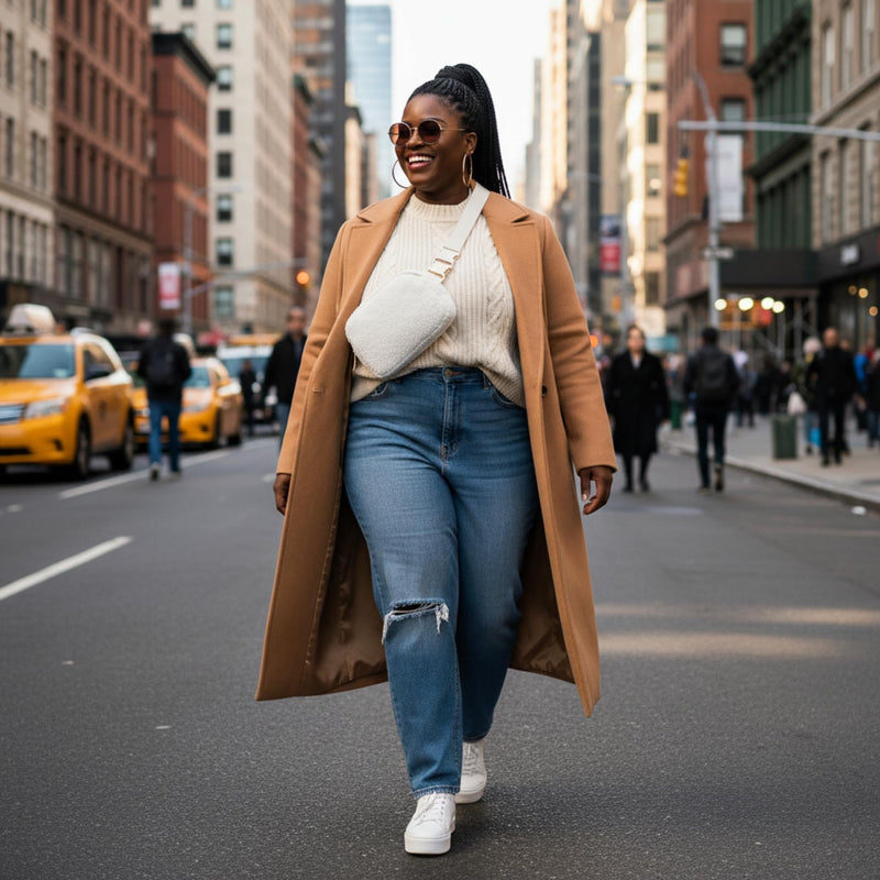 FORZAROCKET Plus Size Sherpa Fanny Pack | XL Extended Strap 70" | Gold Hardware | Women Fleece Crossbody Belt Bag White Cream Sherpa