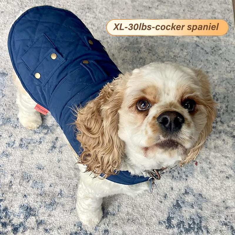 KYEESE Dog Coats Winter Dog Jacket Padded Sherpa Windproof Warm Dog Coats with Leash Hole Dog Clothes X-Large 1# Blue - BeesActive Australia