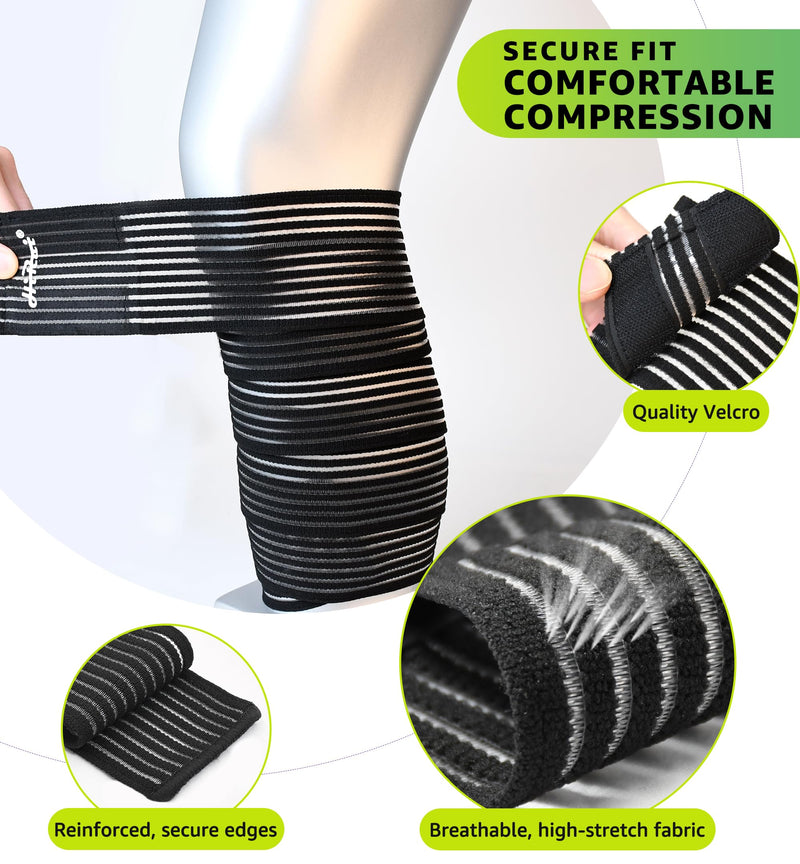 HiRui Calf Compression Wraps, 71" Adjustable Elastic Bandage Sleeves, Lower Leg Calf Support for Men & Women, Shin Splints Relief, Varicose Veins, Fitness, Running, Basketball, Soccer (2, Black) 2 - BeesActive Australia