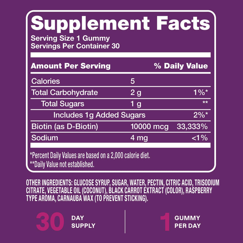 Cliganic Biotin Gummies Extra Strength – 10,000 mcg Biotin per Gummy, Raspberry Flavored Supplement for Men & Women, Non-GMO, Supports Hair Growth and Strong, Healthy Hair, Nails & Skin, 30 Count 1 Count (Pack of 30)