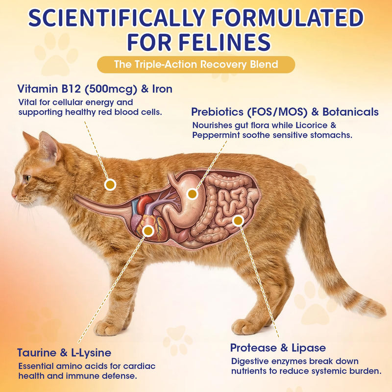 Cat Appetite Stimulant & Weight Gainer - Liquid B12 for Senior & Low Weight Felines - Supports Energy, Recovery, Digestion & Immune Health with L Lysine, Iron, Taurine - Cat Vitamins and Supplements