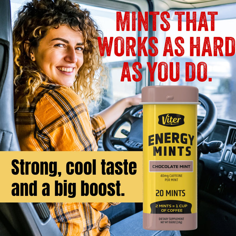 Viter Energy Caffeinated Mints 40mg Caffeine, B Vitamins, Sugar Free. (Chocolate Mint, 20pcs, 6 Pack)