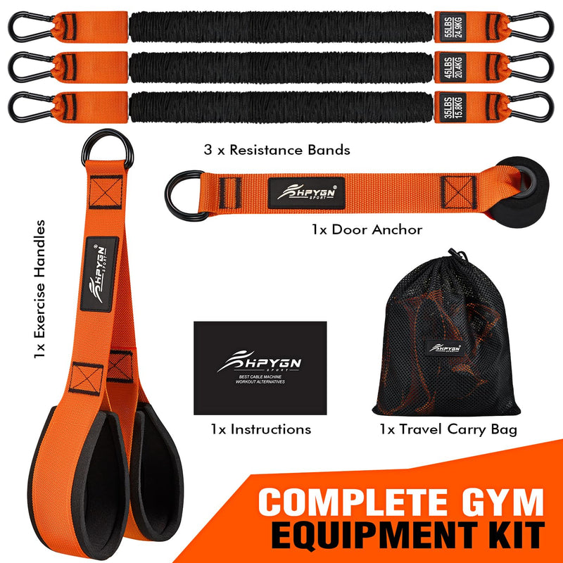 HPYGN Resistance Bands Training for Arms, Biceps, Triceps, Back, Abs, Shoulders, Heavy Duty Exercise Bands with Handles, Door Anchor, Home Gym Workout Equipment for Tricep Pushdowns, Face Pulls Orange 135LBS - BeesActive Australia