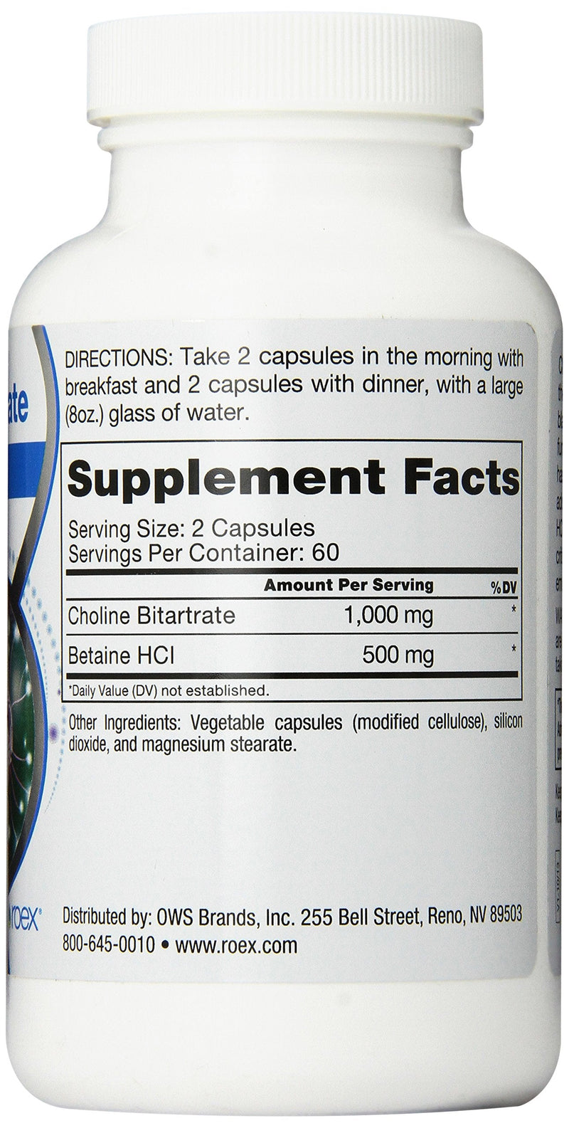 Roex Vitamins | Choline Bitartrate | Improved Brain Activity | Cellular Function | Nutritional-Supplement | 120 Count