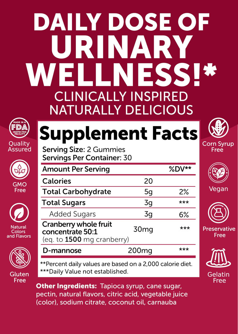 Lunakai Cranberry Gummies for Women 1500mg (50:1 Extract) with D-Mannose 200mg - Daily Cranberry Supplement for Urinary Tract Health & Bladder Support, Non-GMO – Made in Australia – 60ct