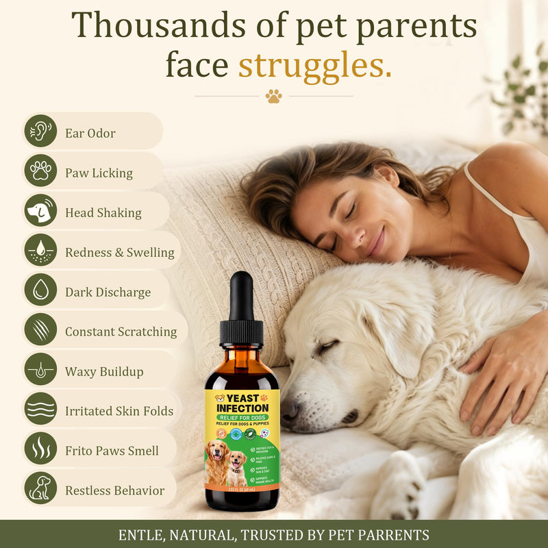 2-Pack Ear Drops for Dogs Yeast Infection - Soothing Itch Relief for Smelly Ears, Irritated Skin & Paw Licking | Gentle Ear Cleaner for Dogs | Supports Ear Health & Yeast Balance