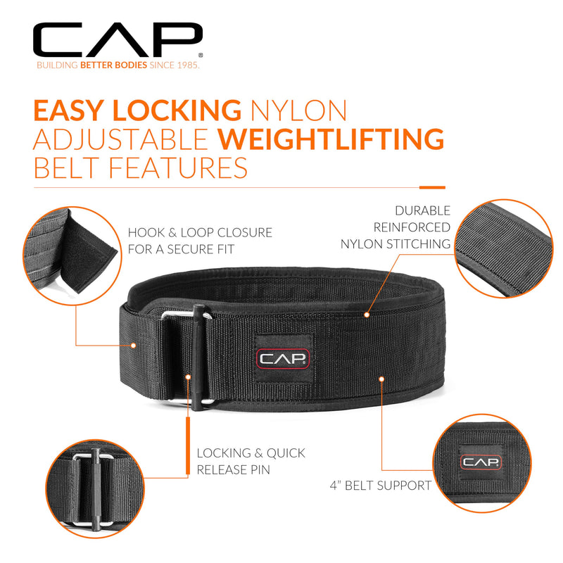 CAP Barbell Premium Nylon Weightlifting Belt | Multiple Options Black Small